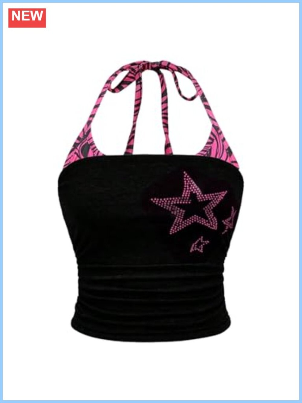 Women's Plus Size Halter Crop Top Rhinestone Star Cami Y2K Backless